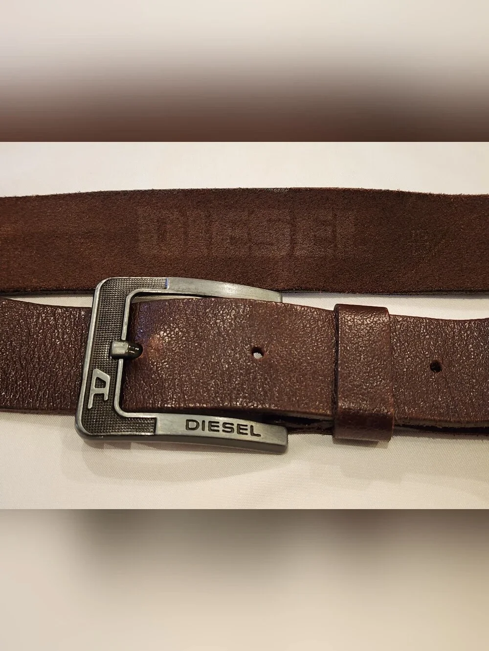 Diesel Brown Leather Belt with Branded Metal Buckle